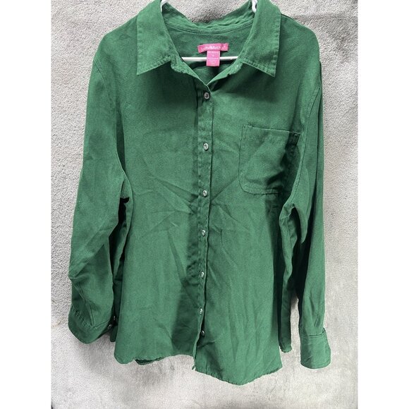 SOLD UNAVAILABLE Woman Within Long Sleeve Shirt Plus 1X Button Up Top Hunter - Picture 5 of 5